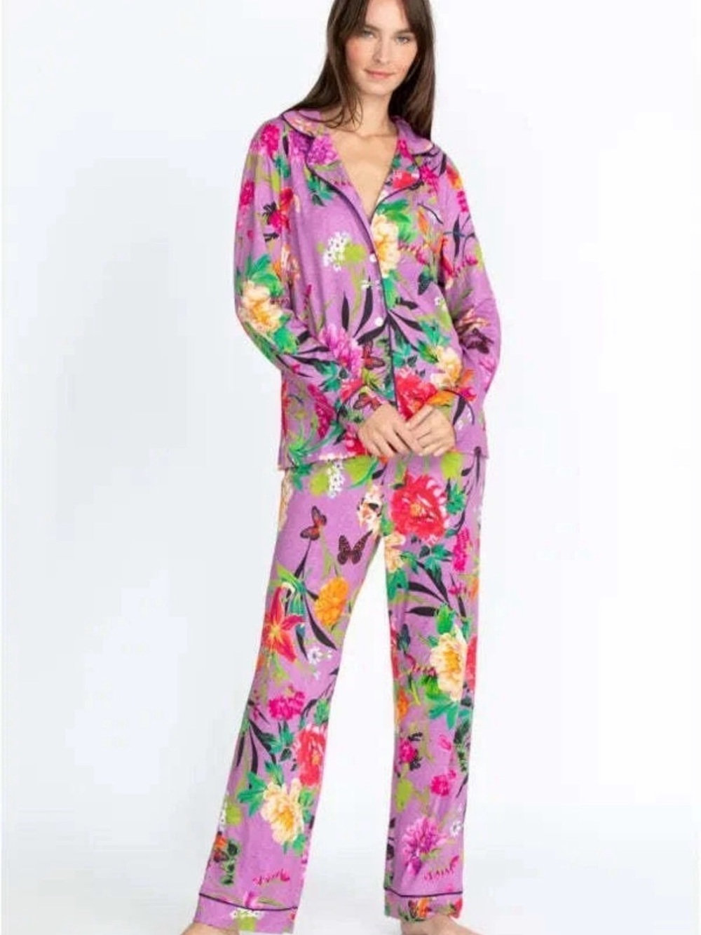 Johnny Was Lounge 2 Piece Pj Set Long Sleeve Goza Sleepwear Pant Purple M D97 - Picture 6 of 6